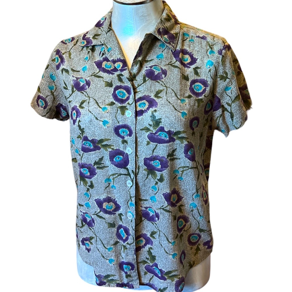 Vintage Liz Claiborne Liz Sport Petite floral button down blouse size P